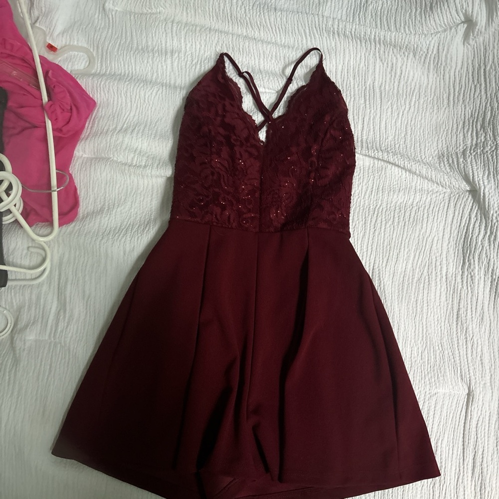 Elegant Burgundy Lace Romper